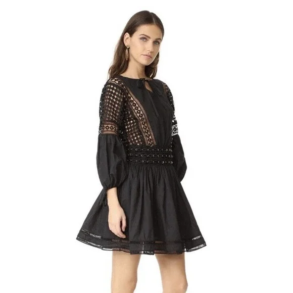 chinese dress ladies Plunging Lace Trim Dress with Puff Sleeve – Endless Rose main image 1
